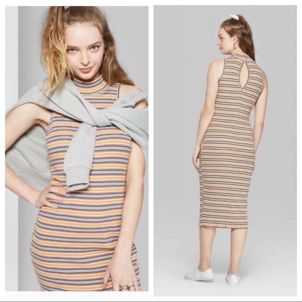 NEW Wild Fable golden yellow striped midi dress